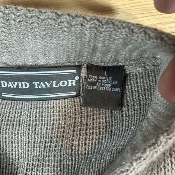 Vintage David Taylor Full Zip Cardigan 90s Beige Knit Grandpa Sweater - Size L - Picture 4 of 5